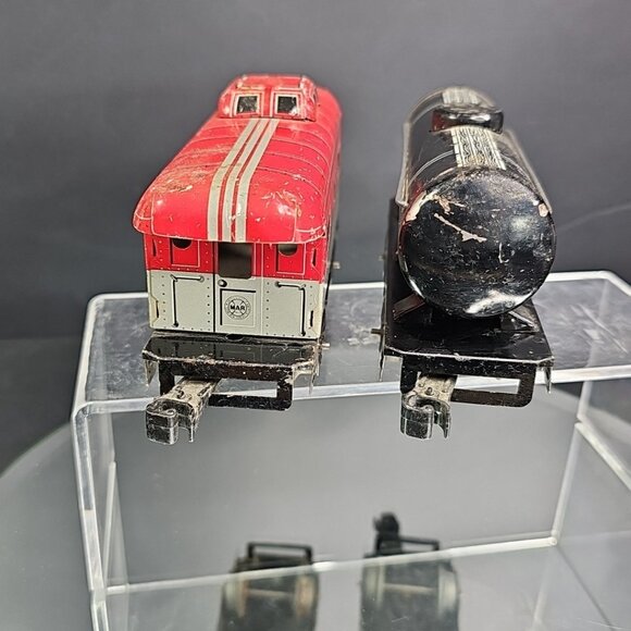 Marx Tin Sinclair Oil Train Car And Caboose NYC 20102 2pcs Gauge O Made In USA - Picture 7 of 11